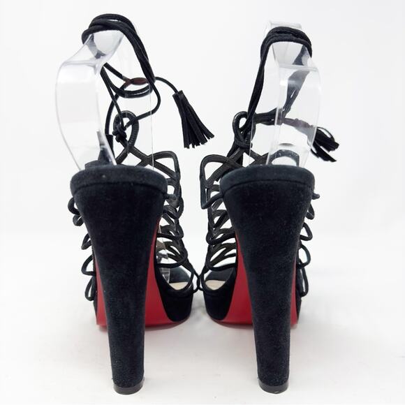 Christian Louboutin Salsbourg 120 Platform Suede Black Sandals Heels EU 38 US 8 - Picture 3 of 13
